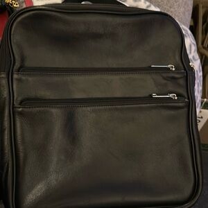 Vtg Brookstone Black Genuine Soft Leather Attache Satchel Brief Case With strap